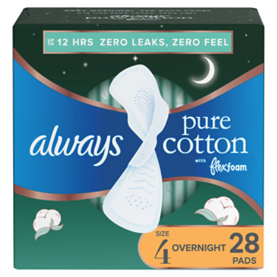 Always Pure Cotton Ovrnt Sz 4 W/wings - 28 CT