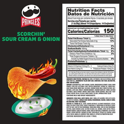Pringles Scorchin Potato Crisps Chips Sour Cream and Onion Spicy Snacks - 5.5 Oz - Image 2