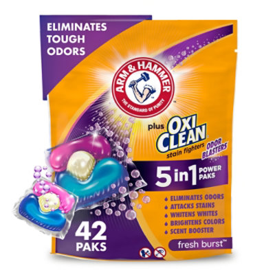 ARM & HAMMER Plus Oxiclean With Odor Blasters Laundry Detergent 5 In 1 Power Paks - 42 Count - Image 1