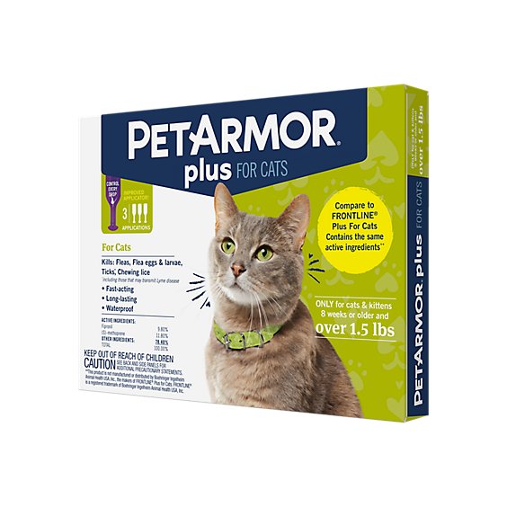 PetArmor Plus Flea And Tick Prevention for Cats Over  Lbs - 3 Count -  Carrs
