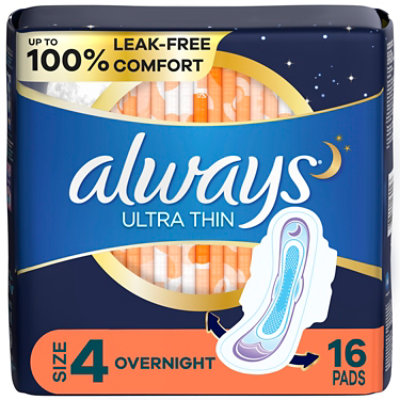 Always Thin Ultra Pads Overnight W/wing - 16 CT