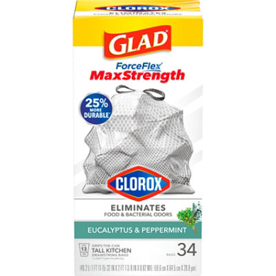 Glad ForceFlex MaxStrength with Clorox Trash Bags 13 Gallon - Eucalyptus and Peppermint - 34 Count - Image 1
