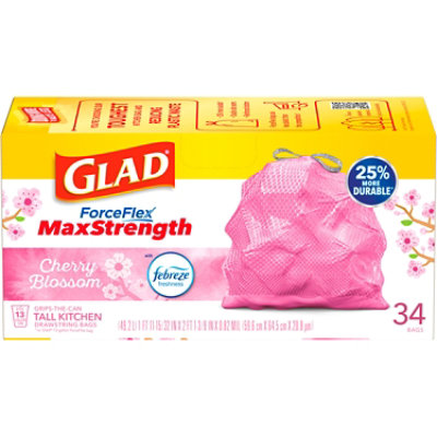 Glad OdorShield 4-Gallons Febreze Cherry Blossom Pink Plastic Wastebasket  Drawstring Trash Bag (34-Count) at