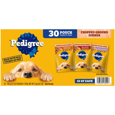 Pedigree Chopped Ground Dinner Beef/Chicken Adult Soft Wet Dog Food Pouches Variety Pk - 30-3.5 Oz