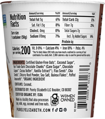 Purely Elizabeth Dark Chocolate Chunk Superfood Oatmeal with Prebiotic Fiber Cup - 1.76 Oz - Image 5