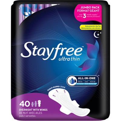 Shop regular ultra thin period pads with wings – Stayfree & Carefree CA