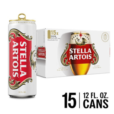 Stella Artois Premium Lager Beer Cans 5% ABV - 15-12 Oz - Image 1