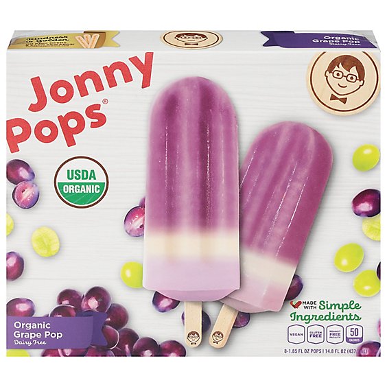 JonnyPops Organic Grape Pops 8 Count - 14.8 Oz