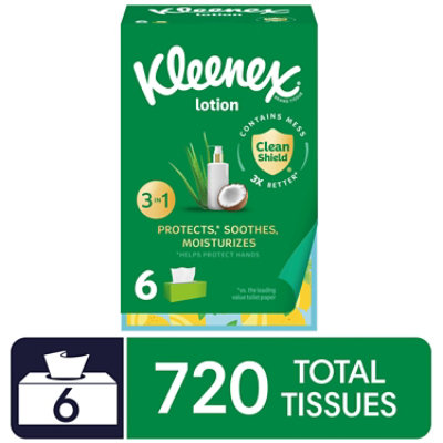 Kleenex Soothing Lotion Facial Tissues 6 Boxes - 120 Count - Image 1