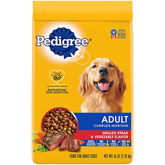 Pedigree Complete Nutrition Grilled Steak & Vegetable Flavor Adult Dry Dog Food Bag - 16 Lbs