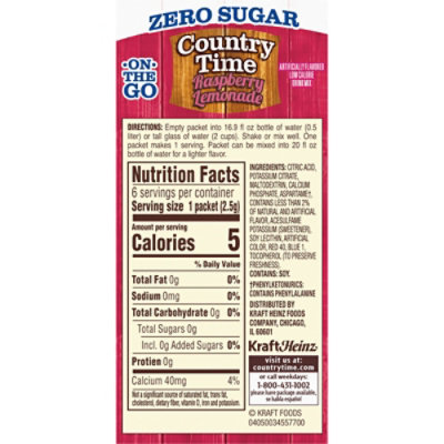 Country Time Zero Sugar Raspberry Lemonade On-The-Go Powdered Drink Mix - 6 Count - Image 3