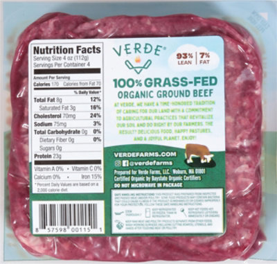 Verde Farms 93/7 Lean Grass Fed Free Range Ground Beef - 16 Oz - Image 4