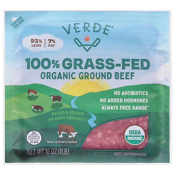 Verde Farms Ground Beef 93/7 Lean Grass Fed Free Range - 16 OZ