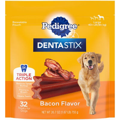 Pedigree Dentastix Bacon Flavor Adult Large Dog Dental Chew Dog Treats 32 Count - 1.72 Lbs - Image 1