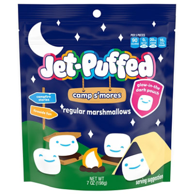 Jet-Puffed Camp Smores Regular Marshmallows with Glow in the Dark Pouch Resealable Bag - 7 Oz - Image 3