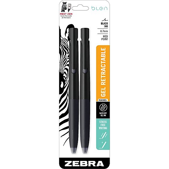 Zebra Retractable Gel Black 0.7mm - 2 Count