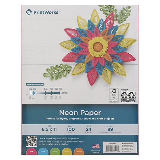 PrintWorks Neon Multi Paper 8.5 Inch x 11 Inch - 100 CT