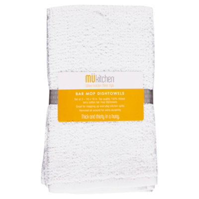 Ribbed Bar Mop White Organic Cotton Dishcloths, Set of 4