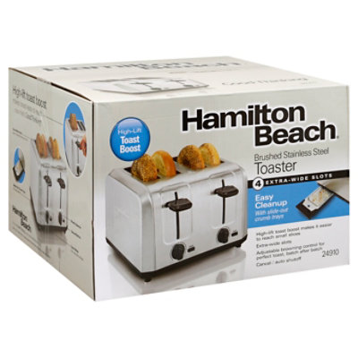  Hamilton Beach 4 Slice Toaster with Extra Wide Slots for  Bagels, Shade Selector, Toast Boost, Slide-Out Crumb Tray, Auto-Shutoff and  Cancel Button, Brushed Stainless Steel (24910): Home & Kitchen