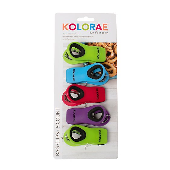 Kolorae All Purpose Soft Touch Nylon Handled Bag Clips - 5 Count