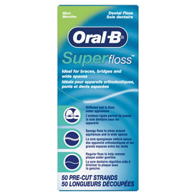 Oral-B Super Floss Pre-Cut Strands Dental Floss for Bridges Braces and Wide  Spaces 100 Strands - Randalls