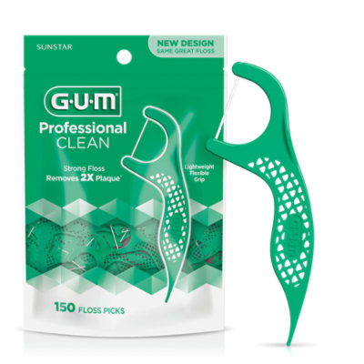 GUM Professional Clean Extra Strong Shred Resistant Easy Grip Handle Floss Picks - 150 Count - Image 1