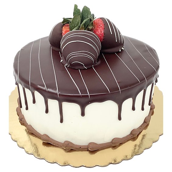 Chocolate Dipped Strawberry Cake 8 Inch - EA - balduccis Chocolate Dipped Strawberry Cake 8 Inch - EA - balduccis