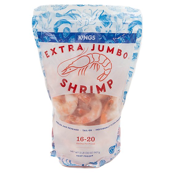Kings Cooked Shrimp 16-20 Ct Tail On Previously Frozen - LB