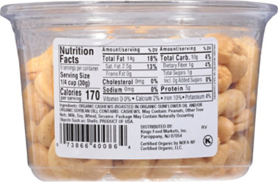 King’s Gourmet Foods Organic No Salt Cashew - 9.5 Oz - Image 6