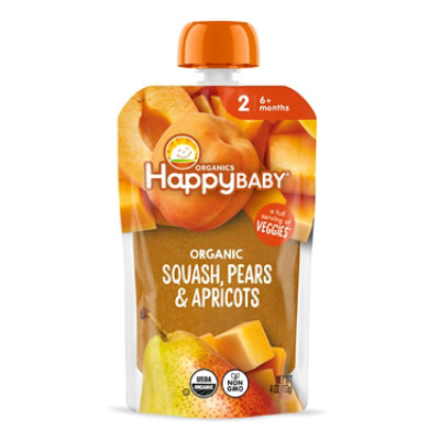 Happy Baby Organics Stage 2 Squash Pears & Apricots Baby Food Pouch - 4 Oz
