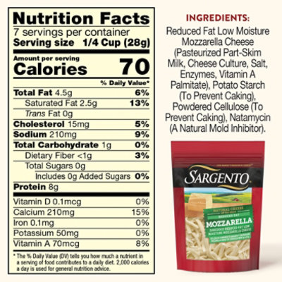 Sargento Shredded Reduced Fat Mozzarella Natural Cheese - 7 Oz - Image 5