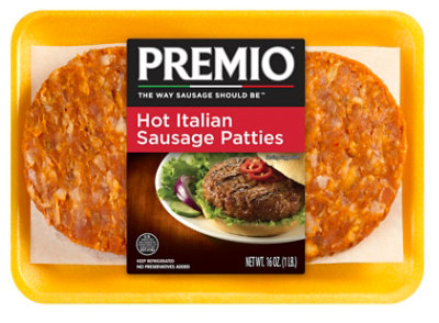 Premio Hot Sausage Patties - 16 OZ - Image 1