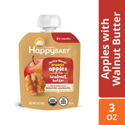 Happy Baby Organics Stage 2 Nutty Blends Apple & Walnut Butter Organic Baby Food Pouch - 3 Oz - Image 1