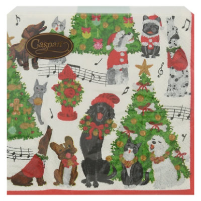 Caspari Caroling Pets Cocktail Napkin - 20 Count - Image 3