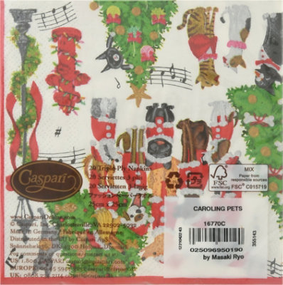 Caspari Caroling Pets Cocktail Napkin - 20 Count - Image 4