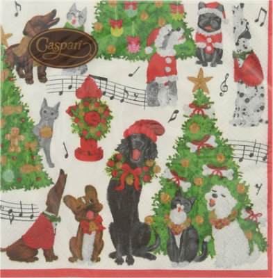 Caspari Caroling Pets Cocktail Napkin - 20 Count - Image 2