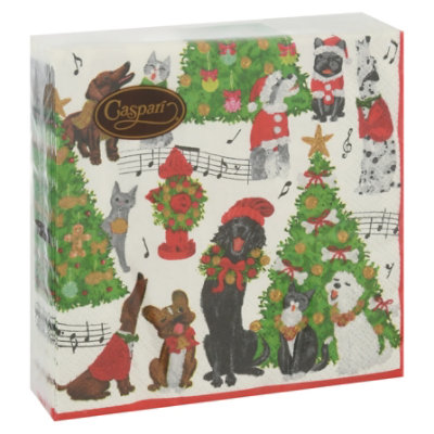 Caspari Caroling Pets Cocktail Napkin - 20 Count