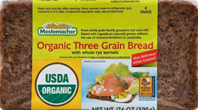 Mestemacher Organic Three Grain Bread - 17.6 Oz - Image 2