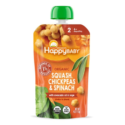 Happy Baby Organics Savory Blends Squash Chickpeas And Spinach with Avocado Oil Sage Pouch - 4 Oz - Image 1