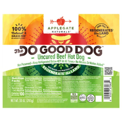 Applegate Do Good Uncured Beef Hot Dog - 10 OZ - Image 1