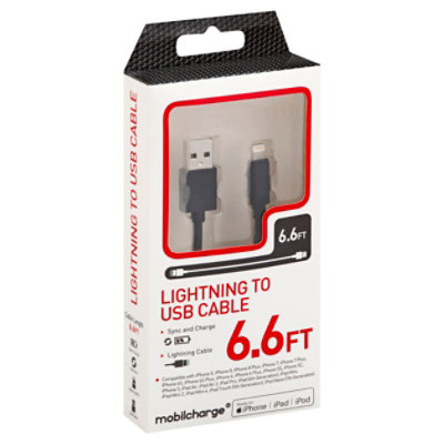 Mfi Lightning Charge Cable Sync 6.6ft Black - EA - shaws