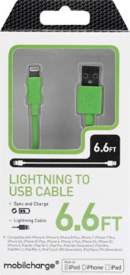 Mfi Lightning Sync Charge Cable Lime Green 6 Feet - EA - Image 2