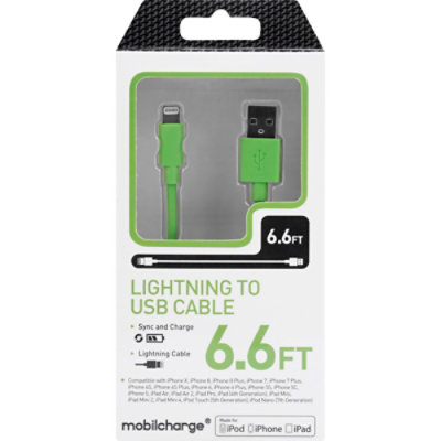 Mfi Lightning Sync Charge Cable Lime Green 6 Feet - EA - Image 1