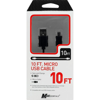 Micro Usb Cable Black 10feet - EA - Image 1