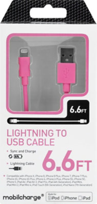 Mfi Lightning Sync Charge Cable 6.6ft Pink - EA - Image 2