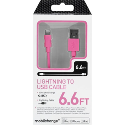 Mfi Lightning Sync Charge Cable 6.6ft Pink - EA - Image 1