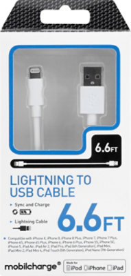 Mfi Lightning Sync Charge Cable 6.6ft White - EA - Image 2