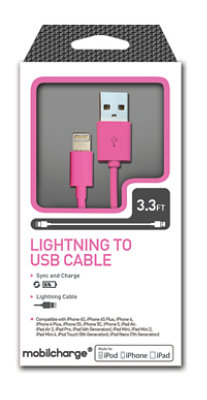 3 Mfi Lightning Sync Charge Cable Pink - EA - Image 1