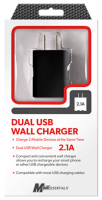 Ul-2a Dual Usb Wall Charger Black - EA - Image 1