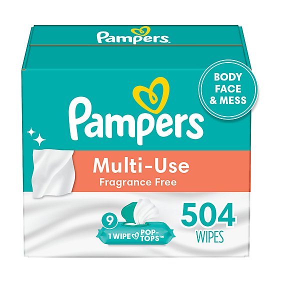 Pampers Baby Wipes Multi-Use Perfume Free 9X Pop Top - 504 Count